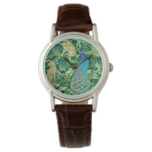 Reloj De Pulsera Impresión de pavo real de estilo Art Nouveau, azul