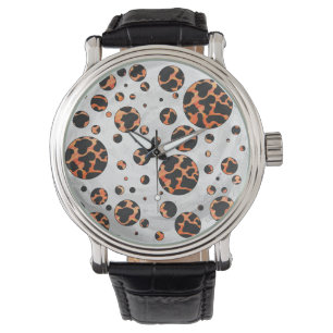 Reloj De Pulsera Impresión de punto de polka negro y Naranja de vac