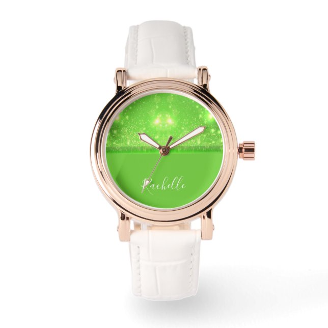 Reloj De Pulsera Impresión de purpurinas verdes y blancos (Anverso)
