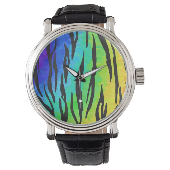 Reloj De Pulsera Impresión de tigre negro y arcoiris (Anverso)