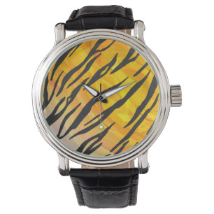 Reloj De Pulsera Impresión de tigre negro y Naranja