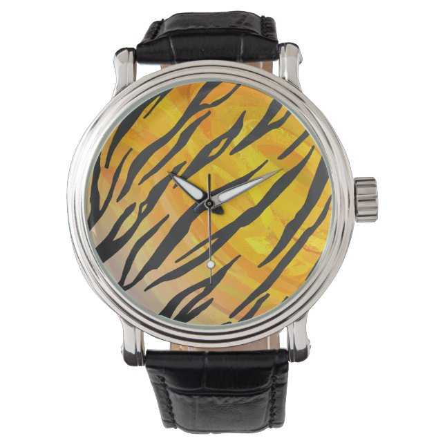 Reloj De Pulsera Impresión de tigre negro y Naranja (Anverso)