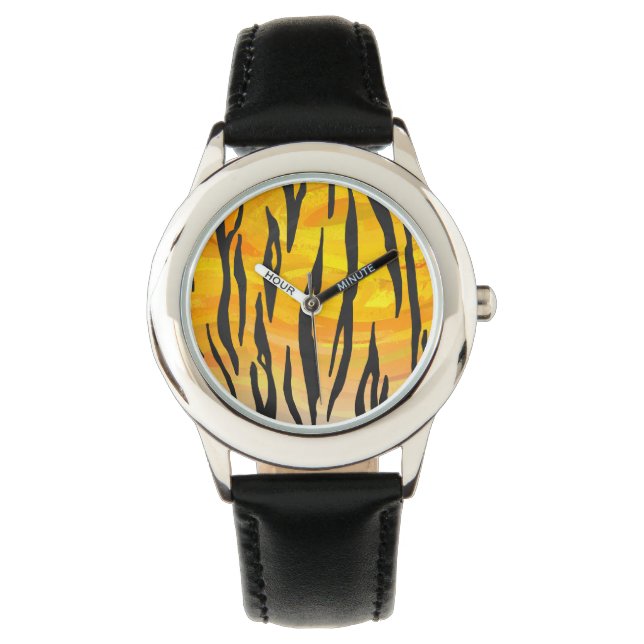 Reloj De Pulsera Impresión de tigre negro y Naranja (Anverso)