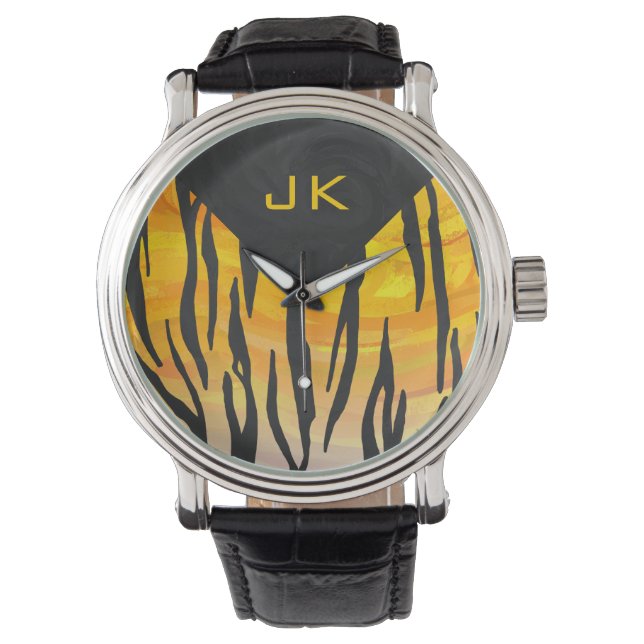 Reloj De Pulsera Impresión de tigre negro y Naranja (Anverso)