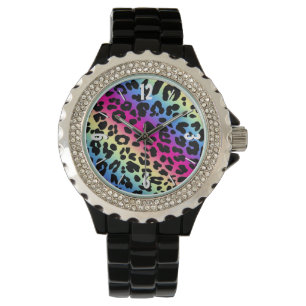 Reloj De Pulsera Impresión del patrón Neon Rainbow Leopard