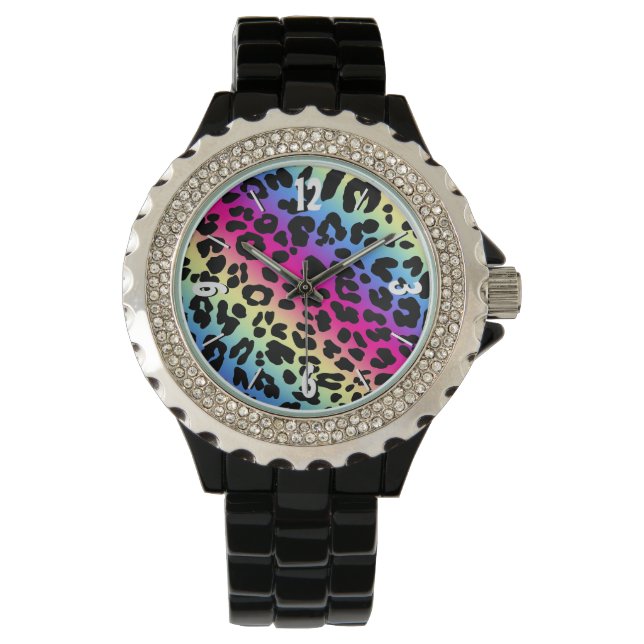 Reloj De Pulsera Impresión del patrón Neon Rainbow Leopard (Anverso)