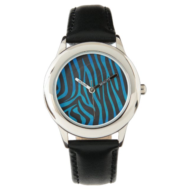 Reloj De Pulsera Impresión en negro y azul de cebra (Anverso)