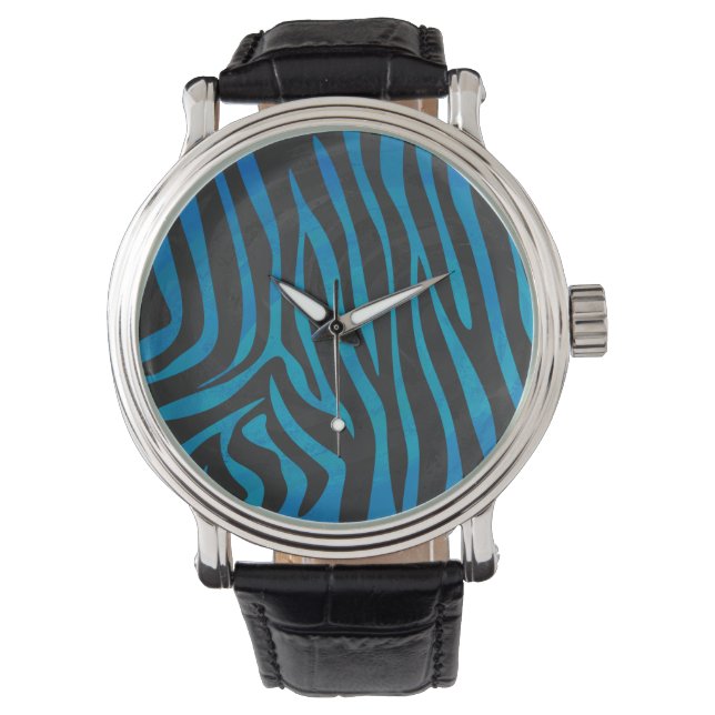 Reloj De Pulsera Impresión en negro y azul de cebra (Anverso)