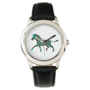 Reloj De Pulsera Impresión en negro y verde cebra