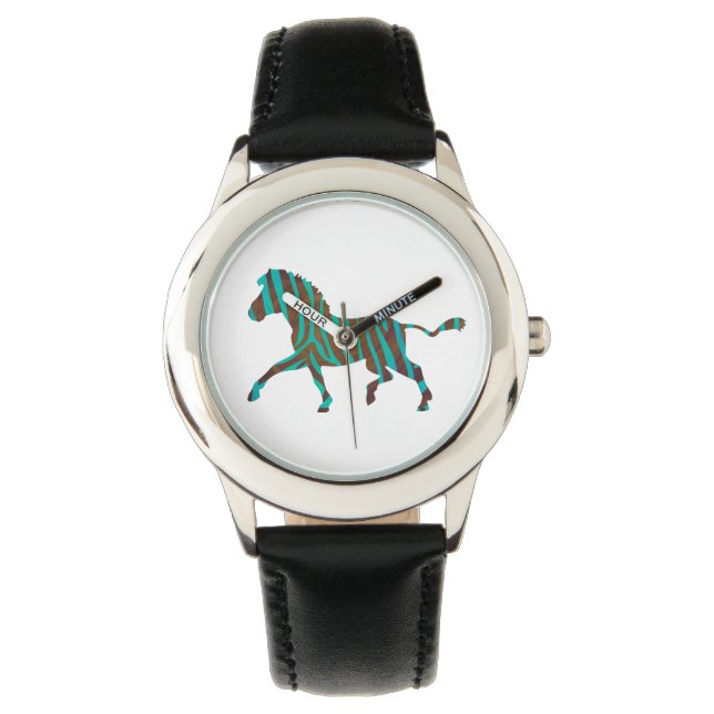Reloj De Pulsera Impresión en negro y verde cebra (Anverso)