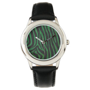 Reloj De Pulsera Impresión en negro y verde cebra