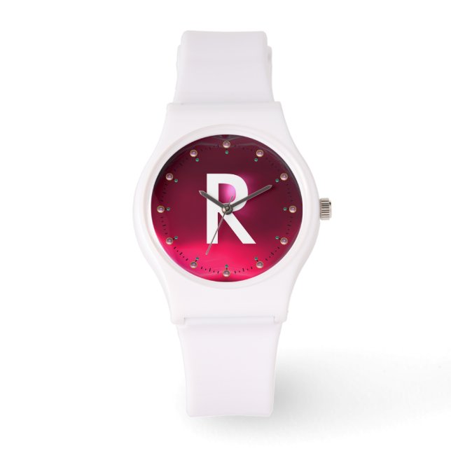 RELOJ DE PULSERA IMPRESIÓN FUCHSIA PINK RUBY GEMSTONE MONOGRAM (Anverso)