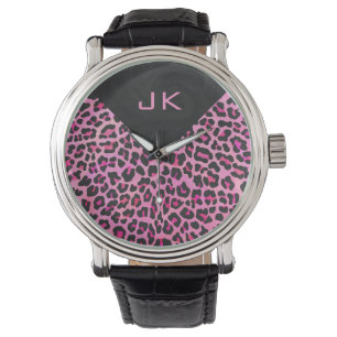 Reloj De Pulsera Impresión monográfica de leopardo negro y rosa cal