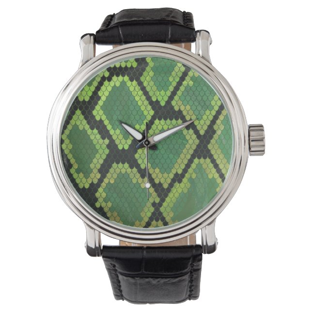 Reloj De Pulsera Impresión negra y verde de serpientes (Anverso)