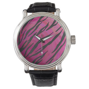 Reloj De Pulsera Impresión rosa caliente y negra del tigre