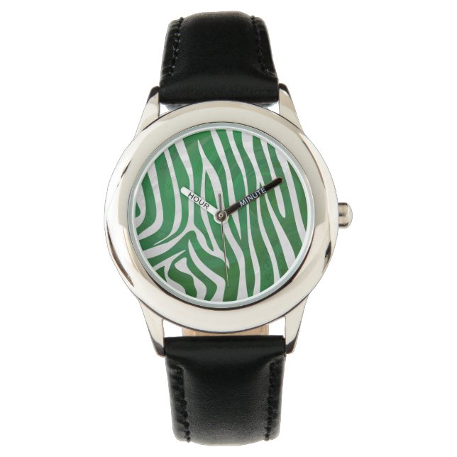 Reloj De Pulsera Impresión verde y blanca de cebra (Anverso)