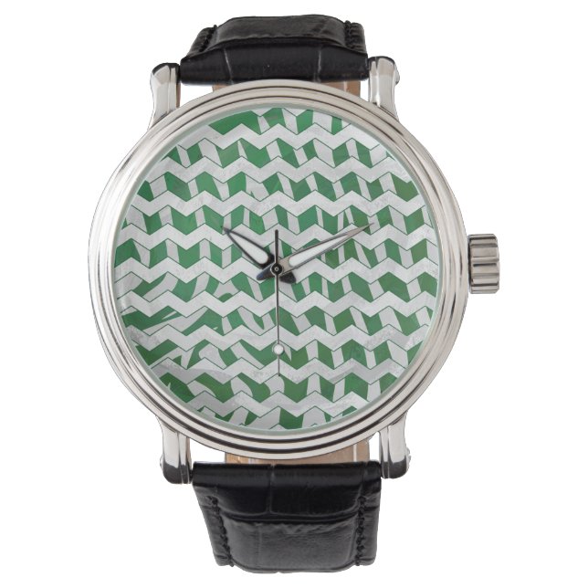 Reloj De Pulsera Impresión verde y blanca de cebra de chevron (Anverso)