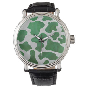 Reloj De Pulsera Impresión verde y blanca de vaca