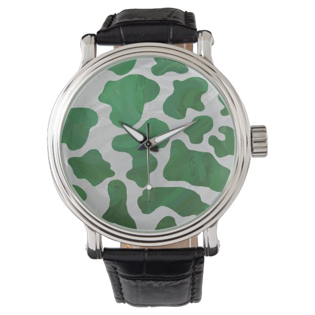 Reloj De Pulsera Impresión verde y blanca de vaca (Anverso)