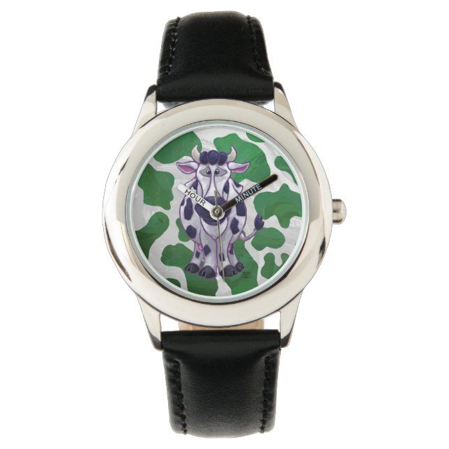 Reloj De Pulsera Impresión verde y blanca de vaca salvaje (Anverso)