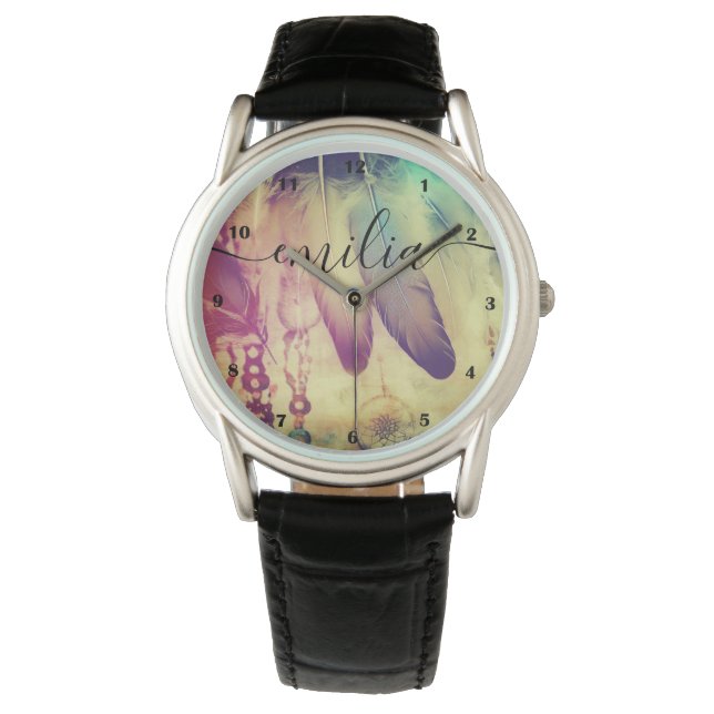 Reloj De Pulsera Impresionante Boho Bohemian Dreamcatcher Feathers  (Anverso)