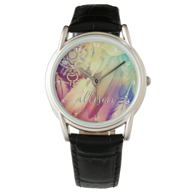 Reloj De Pulsera Impresionante Boho Bohemian Dreamcatcher Feathers  (Anverso)
