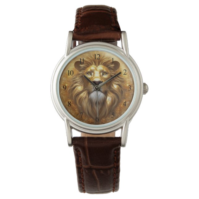 Reloj De Pulsera Impresionante cabeza de león de oro (Anverso)