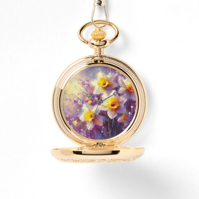 Reloj De Pulsera Impresionante Daffodil Floral Purple Yellow Art (Anverso)