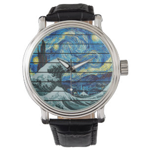 RELOJ DE PULSERA IMPRESIONISMO NOCHE ESTRELLADA OLA DE KANAGAWA ART