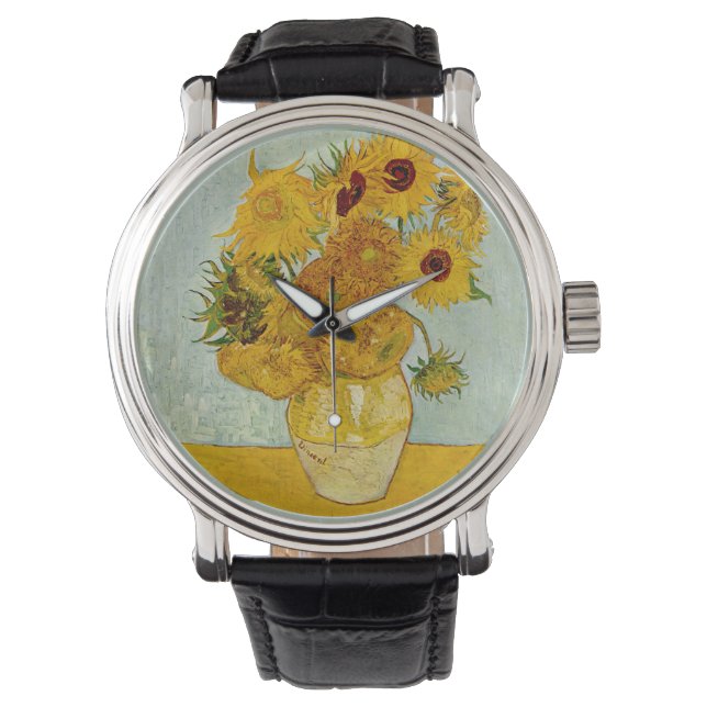 Reloj De Pulsera Impresionista de Vincent Van Gogh 12 Sunflowers (Anverso)