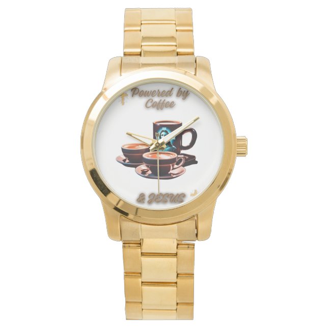 Reloj De Pulsera Impulsado por Jesús y café (Anverso)