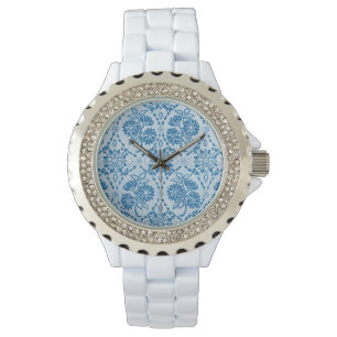 Reloj De Pulsera Índigo azul Floral Faux Lace Pattern to Personaliz