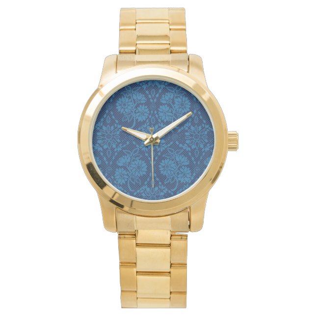 Reloj De Pulsera Indigo Blue Floral Faux Lace Pattern (Anverso)