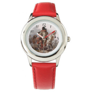 Reloj De Pulsera Indio de pie negro en caballo árabe perseguido