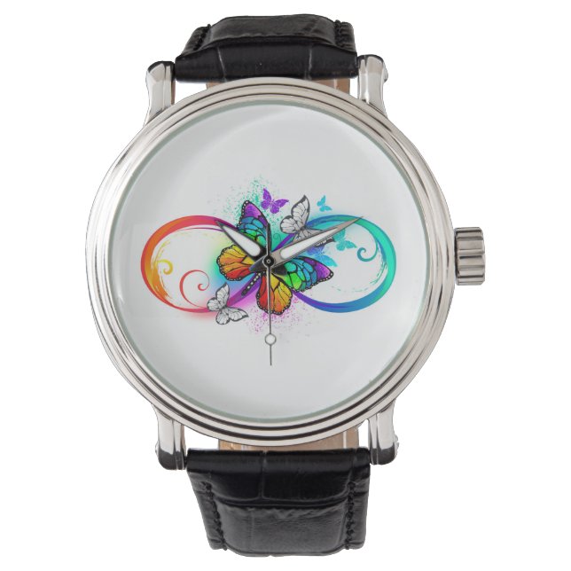 Reloj De Pulsera Infinidad brillante con la mariposa arcoiris (Anverso)
