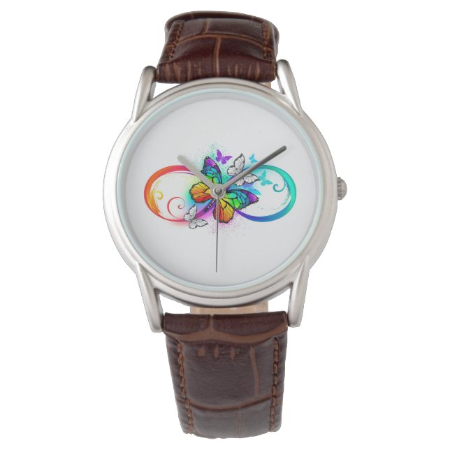 Reloj De Pulsera Infinidad brillante con la mariposa arcoiris (Anverso)