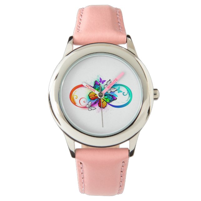 Reloj De Pulsera Infinidad brillante con la mariposa arcoiris (Anverso)
