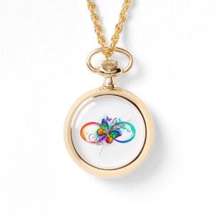 Reloj De Pulsera Infinidad brillante con la mariposa arcoiris