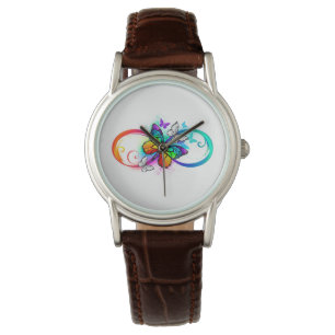Reloj De Pulsera Infinidad brillante con la mariposa arcoiris