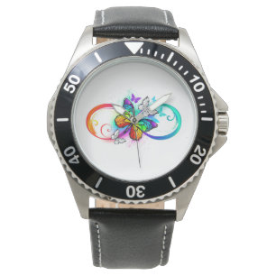 Reloj De Pulsera Infinidad brillante con la mariposa arcoiris