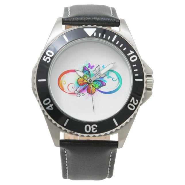 Reloj De Pulsera Infinidad brillante con la mariposa arcoiris (Anverso)