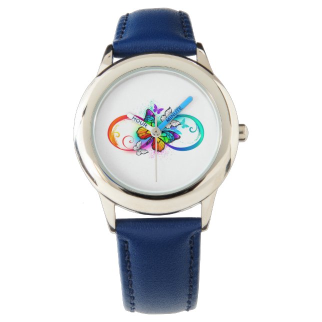 Reloj De Pulsera Infinidad brillante con la mariposa arcoiris (Anverso)
