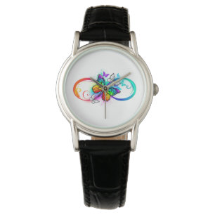Reloj De Pulsera Infinidad brillante con la mariposa arcoiris