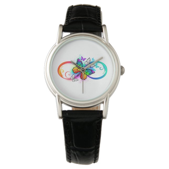 Reloj De Pulsera Infinidad brillante con la mariposa arcoiris (Anverso)