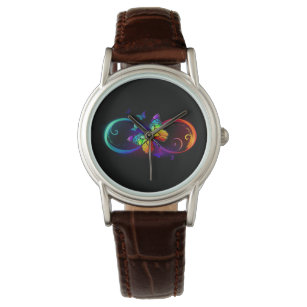 Reloj De Pulsera Infinidad vibrante con mariposa arco iris sobre ne