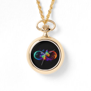 Reloj De Pulsera Infinidad vibrante con mariposa arco iris sobre ne