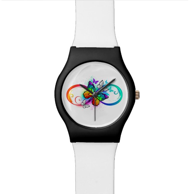 Reloj De Pulsera Infinito brillante con mariposa arco iris (De cerca)