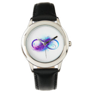 Reloj De Pulsera Infinito con pluma púrpura