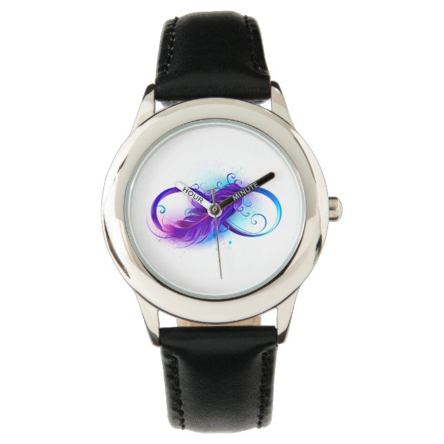 Reloj De Pulsera Infinito con pluma púrpura (Anverso)