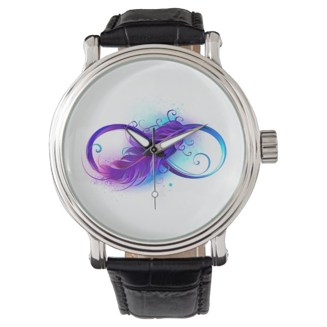 Reloj De Pulsera Infinito con plumas púrpura (Anverso)